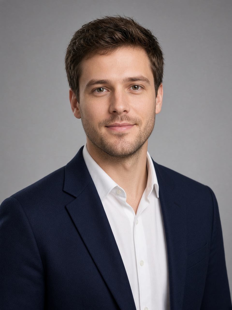 Polished studio headshot after AI generation