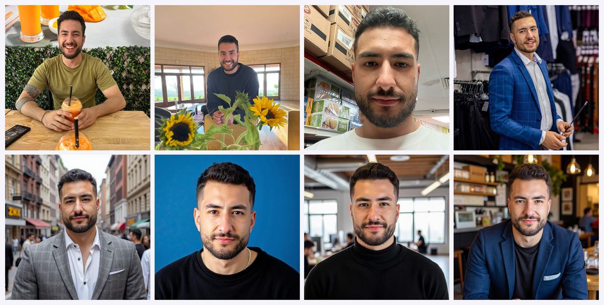 Before and after: a man's selfies and the AI headshots they produce