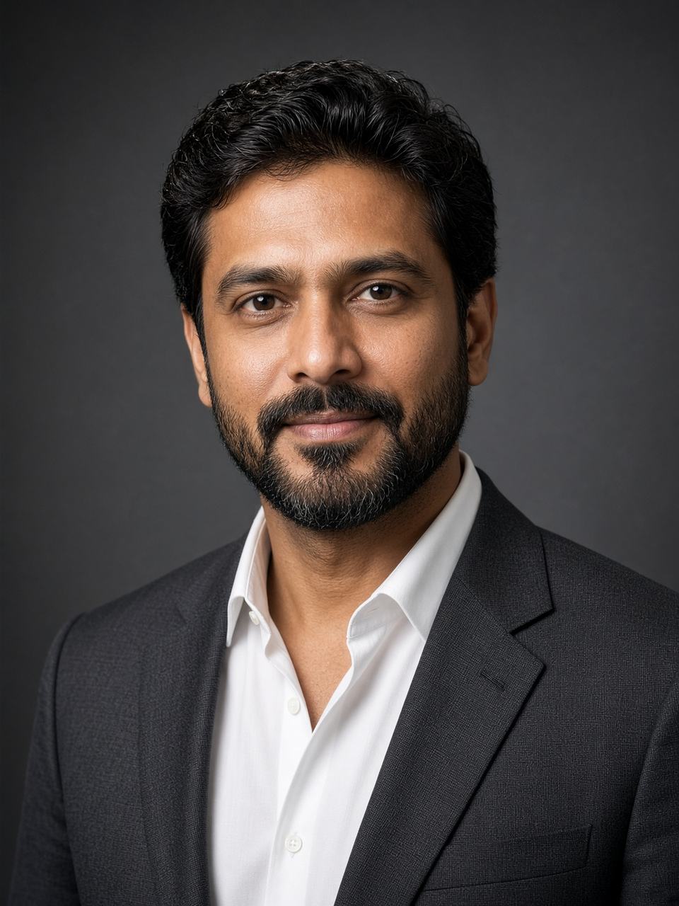 Executive studio portrait against a charcoal backdrop