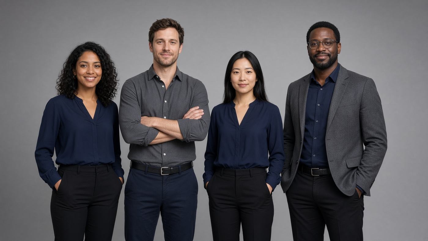 Team headshots on a studio backdrop